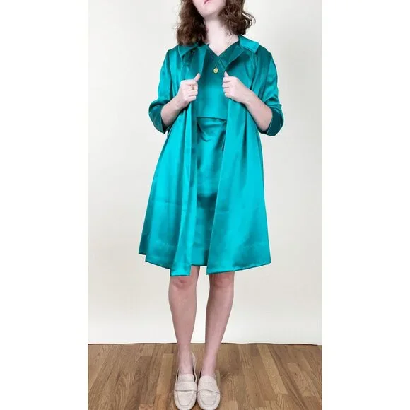 Vintage Matching Mini Dress Overcoat Jacket Coat Coordinating Set Preppy 60s 70s - Picture 1 of 8